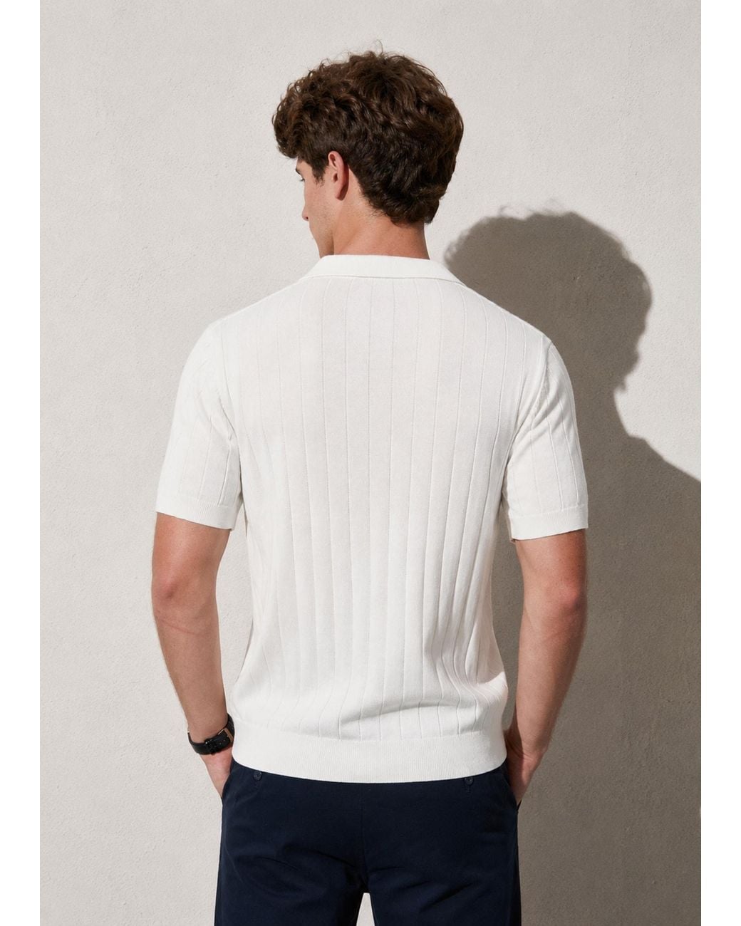 Vayla White Knitted Short Sleeve Polo Shirt for men