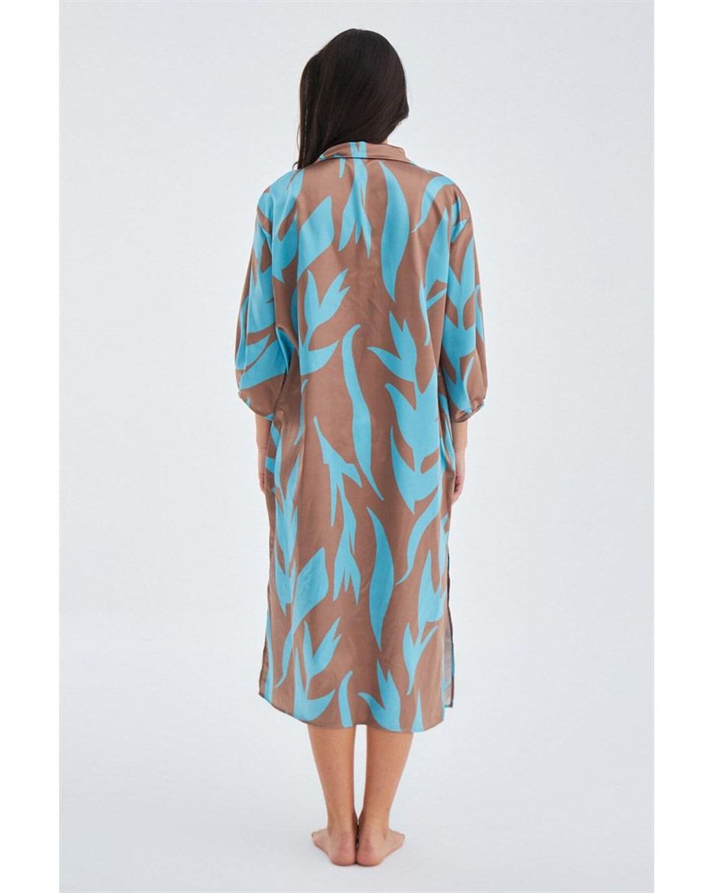 Peraluna Blue Kalinda Loose Fit Seasonal Satin Below-Knee Dress