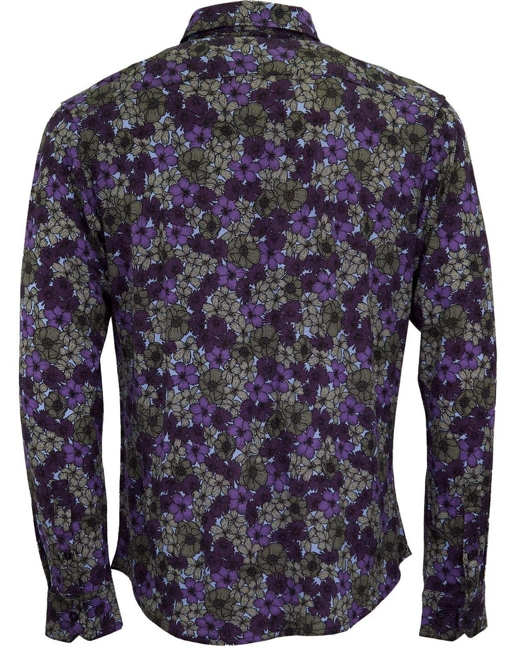 Lords of Harlech Blue Sherlock Dense Floral Tailored Merino Shirt for men