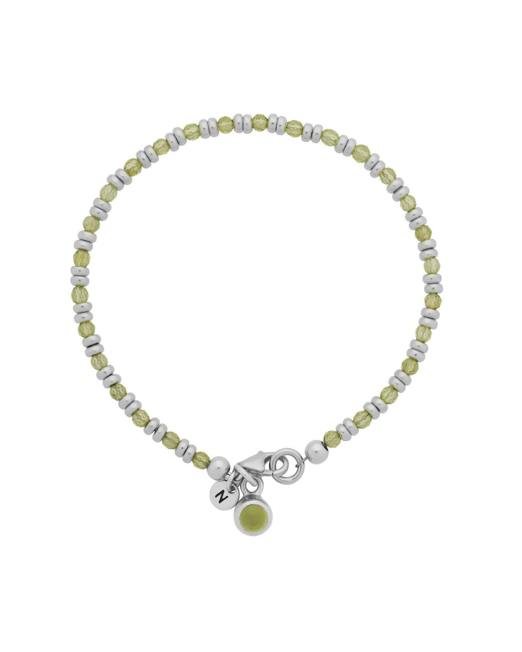 Nellou Jewellery Metallic Linear August Birthstone Bracelet Peridot Sterling