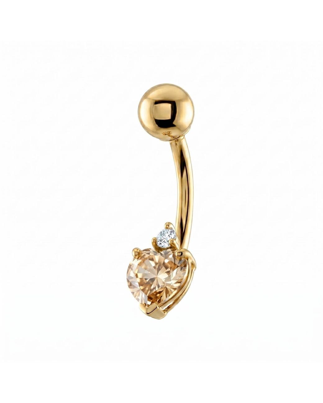 Zahav Jewelry Metallic 10K Solid Heart Shaped Champagne Cz Belly Ring