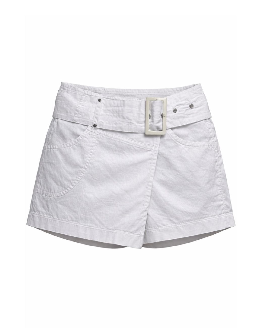 Conquista White High-Waist Wrap-Style Shorts With Belt Detail