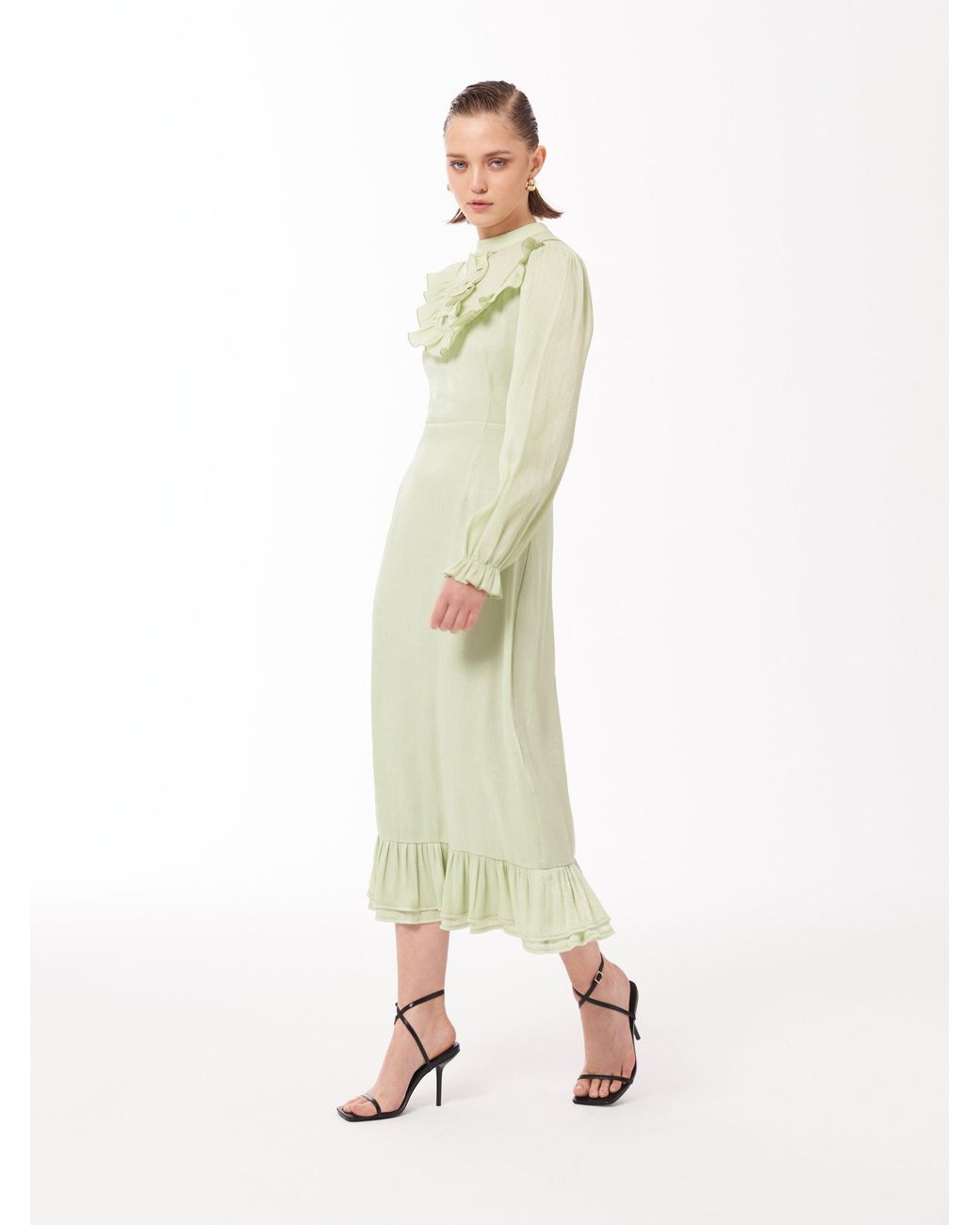 Sour Figs Green Ruffled Midi Dress
