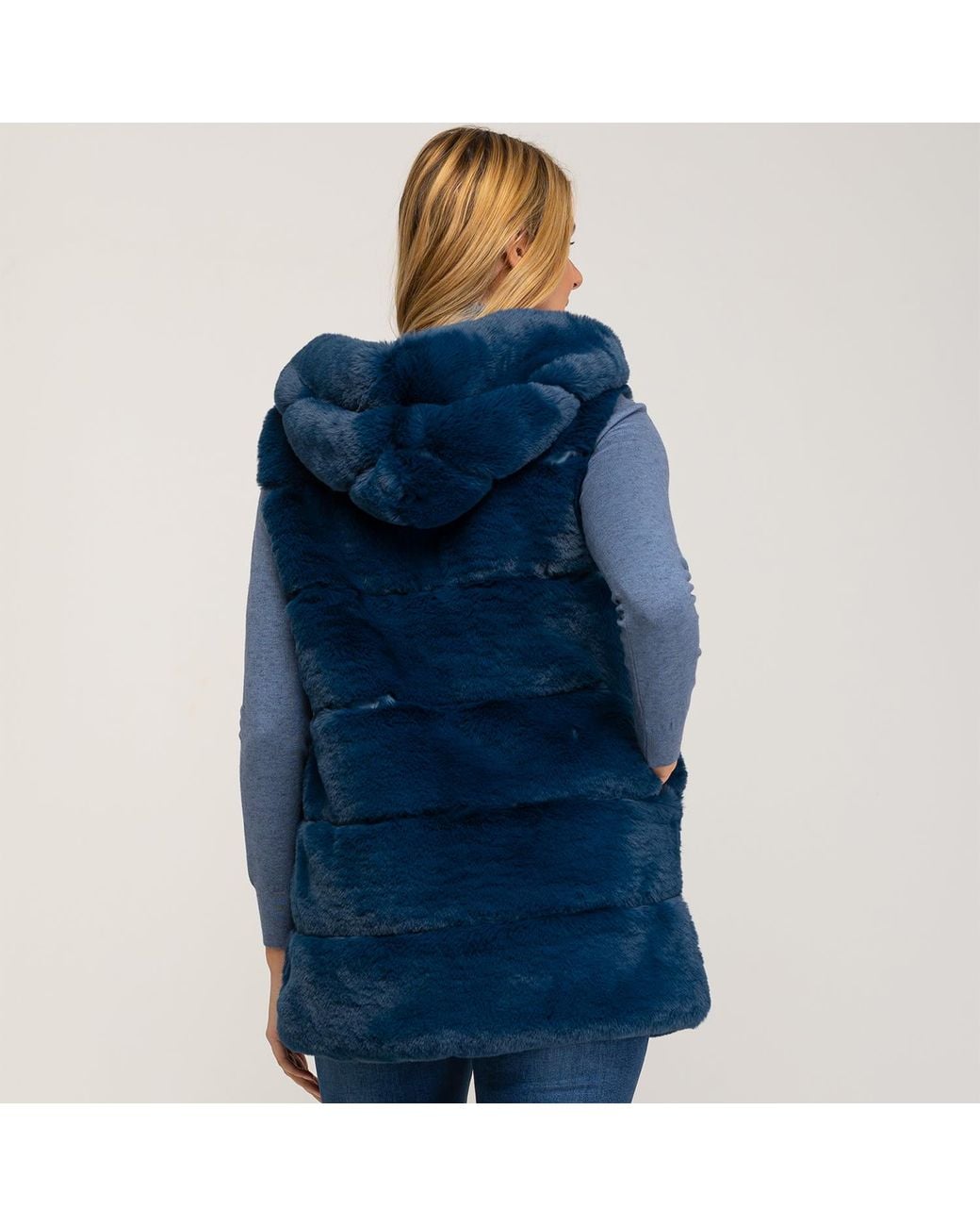Tantra Spain Sl Blue Fur Vest With Hood And Zipper Closure