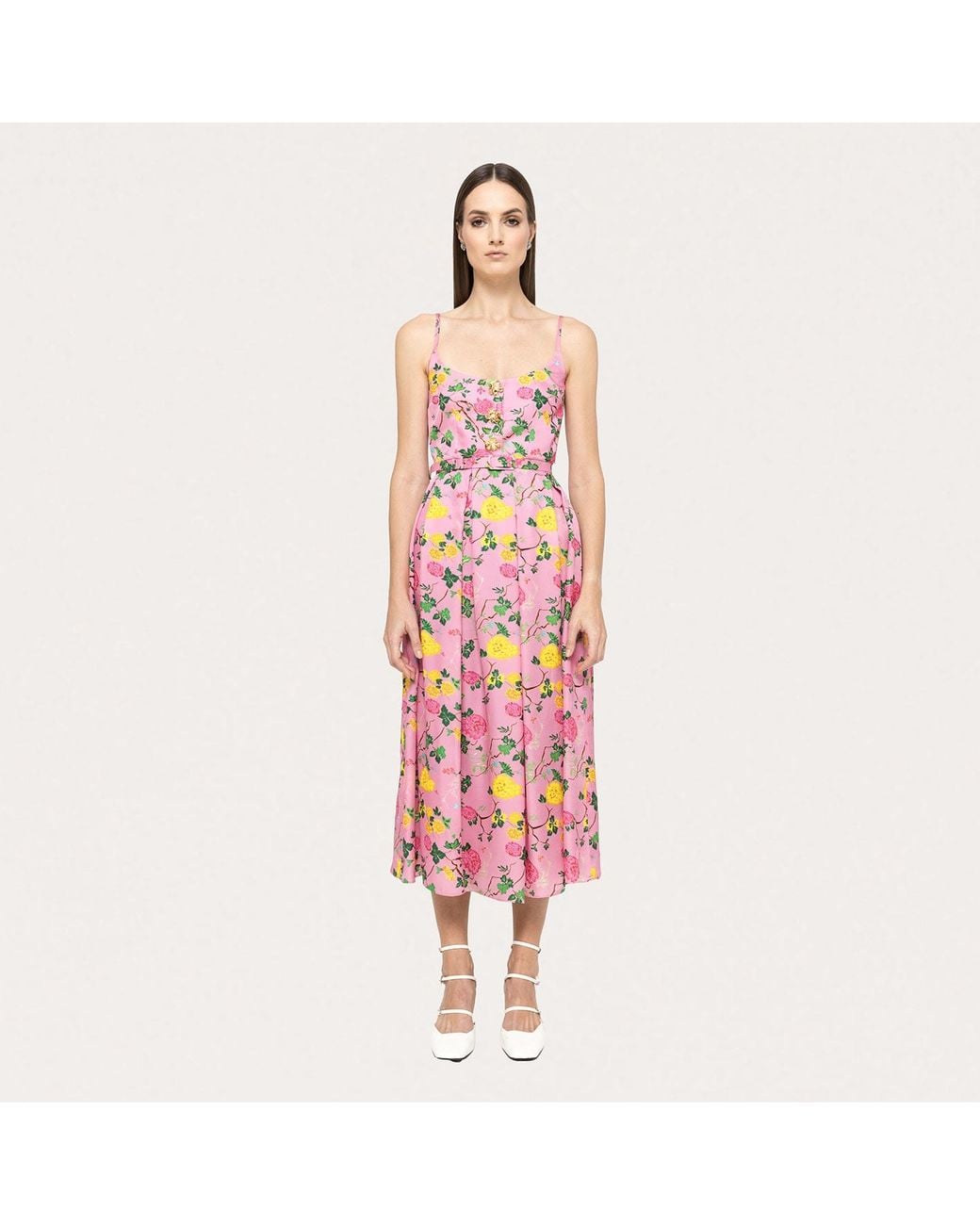 Nissa Pink Belted Viscose Midi Dress