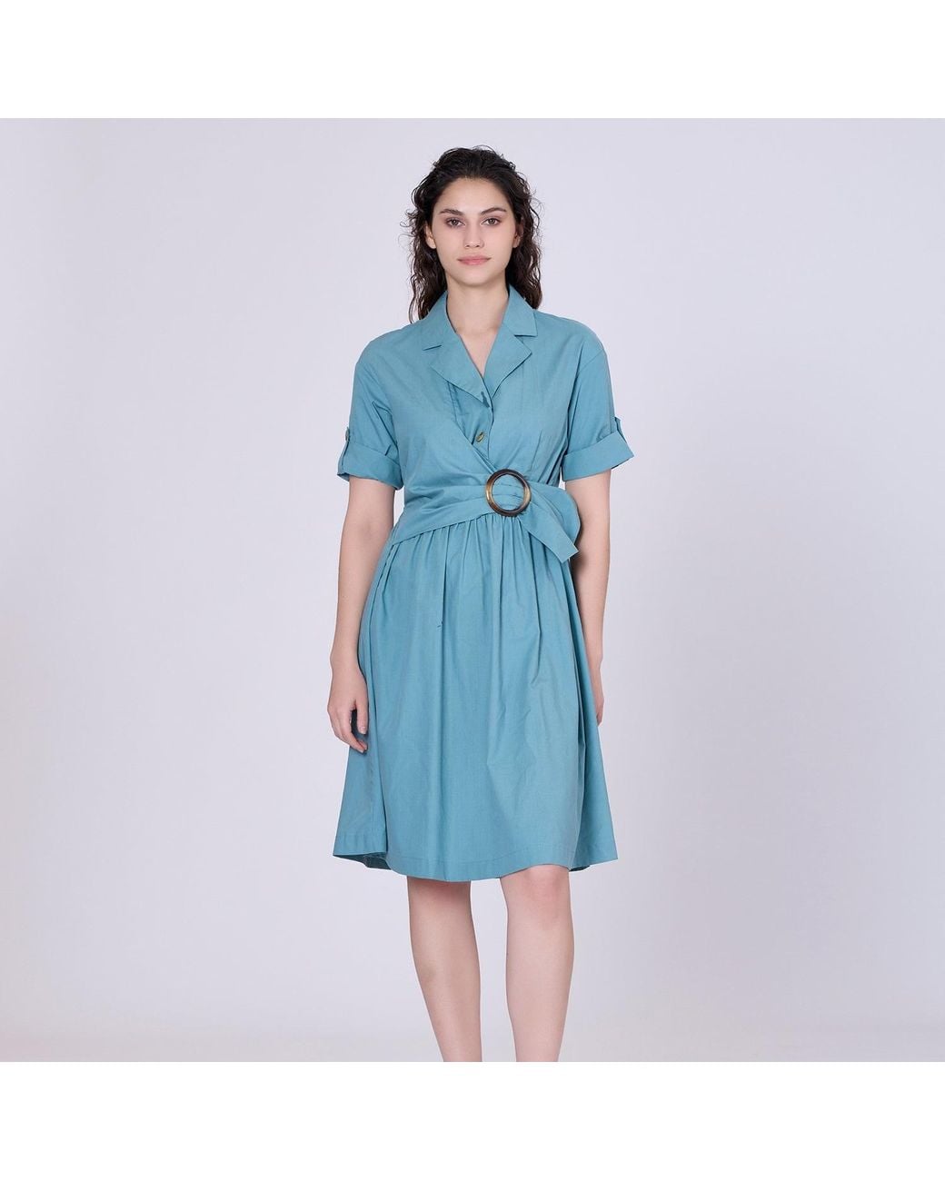 Smart and Joy Blue Shirt Dress With Belt And