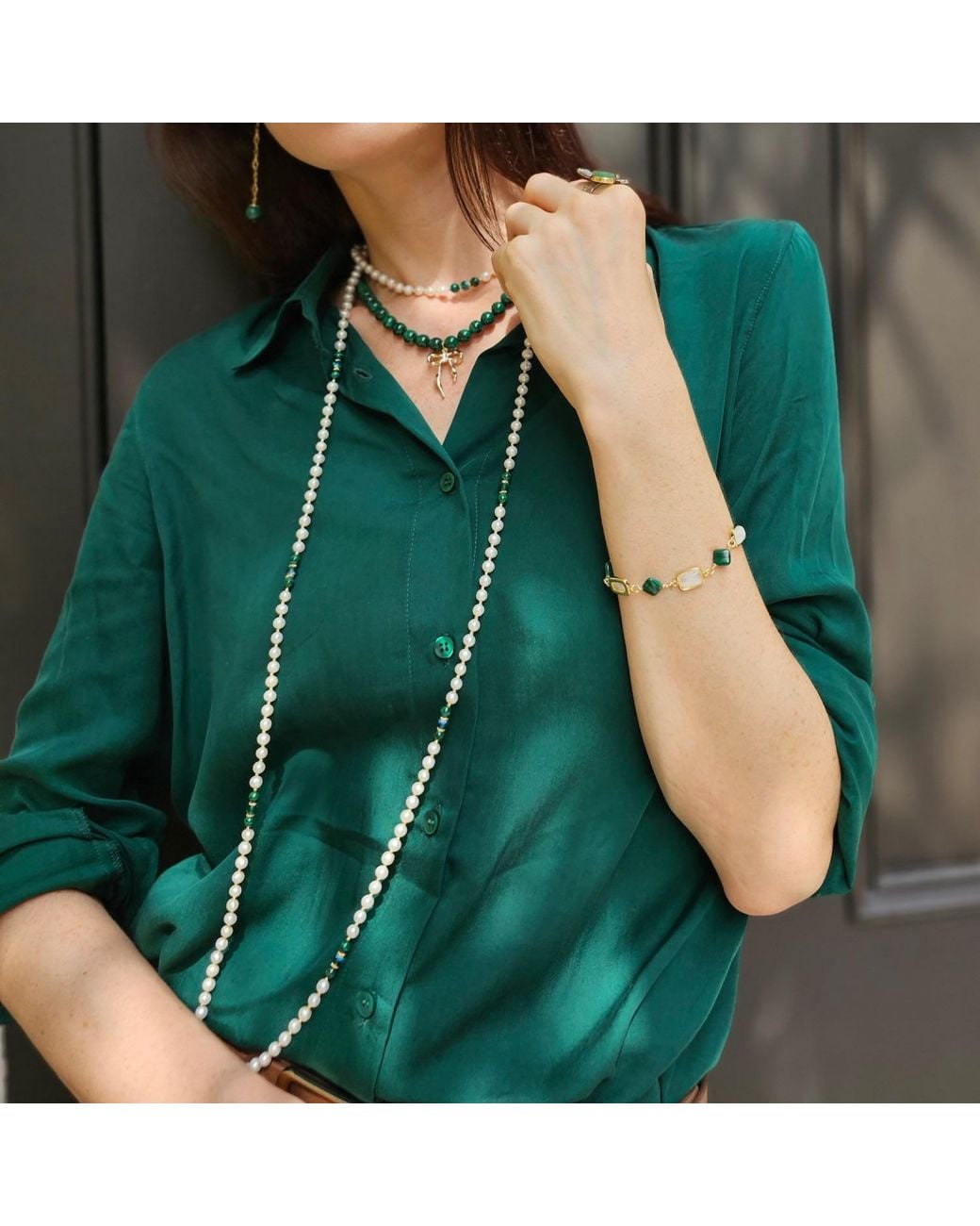 Farra White Malachite With Freshwater Pearls Versatile Long Necklace