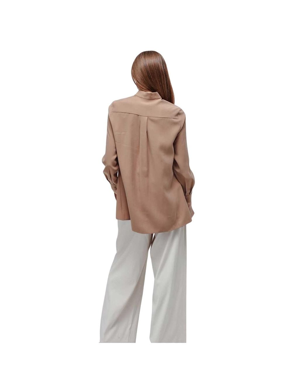 Humans & Land Brown Long Korean Cupro Shirt