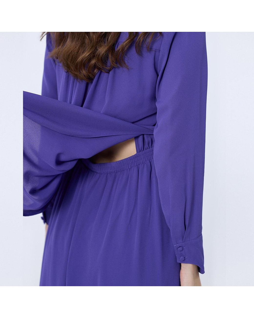 Smart and Joy Purple V-Neckline Long Blouse-Dress