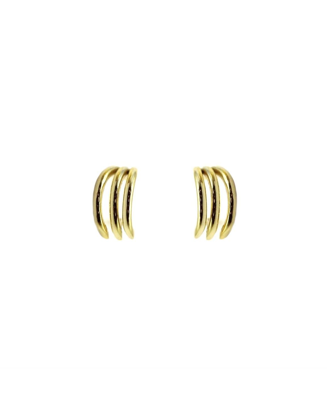 VicStoneNYC Fine Jewelry Metallic Three-Layer Line Solid Huggie Earrings