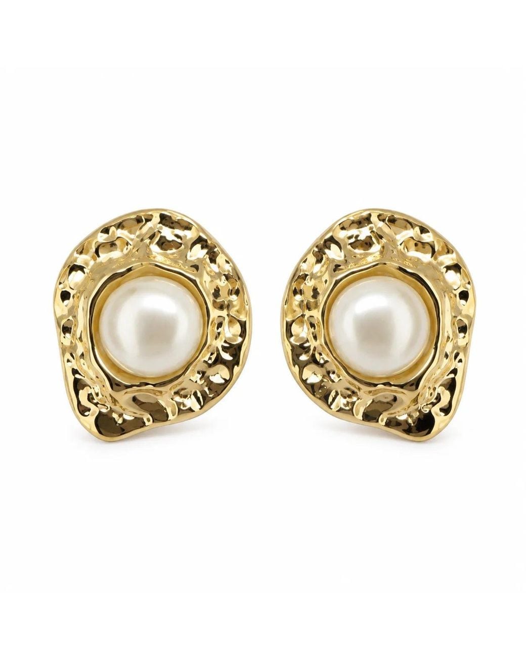 Angel Barocco Metallic Freshwater Pearl Hammered Organic Stud Earrings