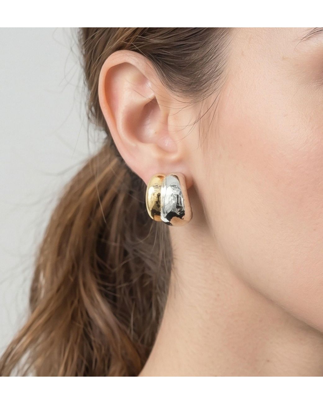Uchi and Soto White Nami Mixed Metals Oversized Stud Earrings
