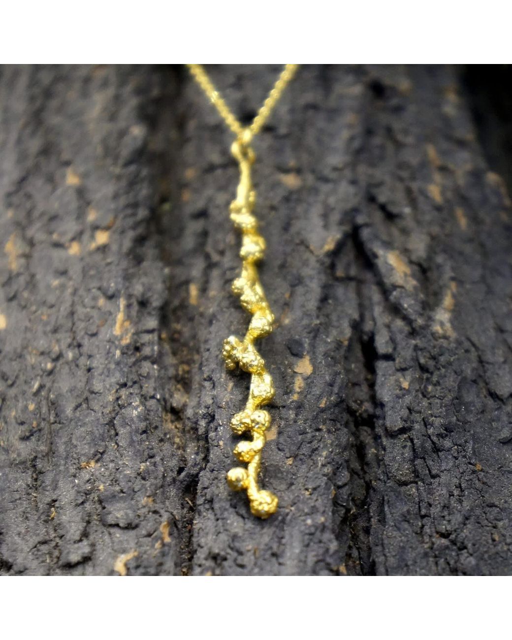 Mother Nature Jewelry Metallic Mimosa Long Necklace, Handmade Nature Pendant