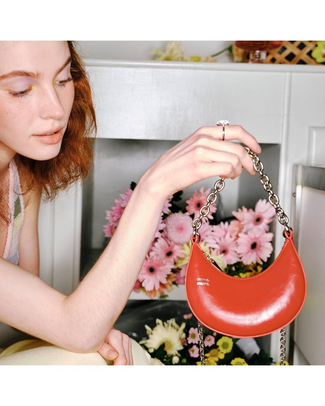 Amy Lynn Red Reno Leather Handheld Crescent Mini Bag