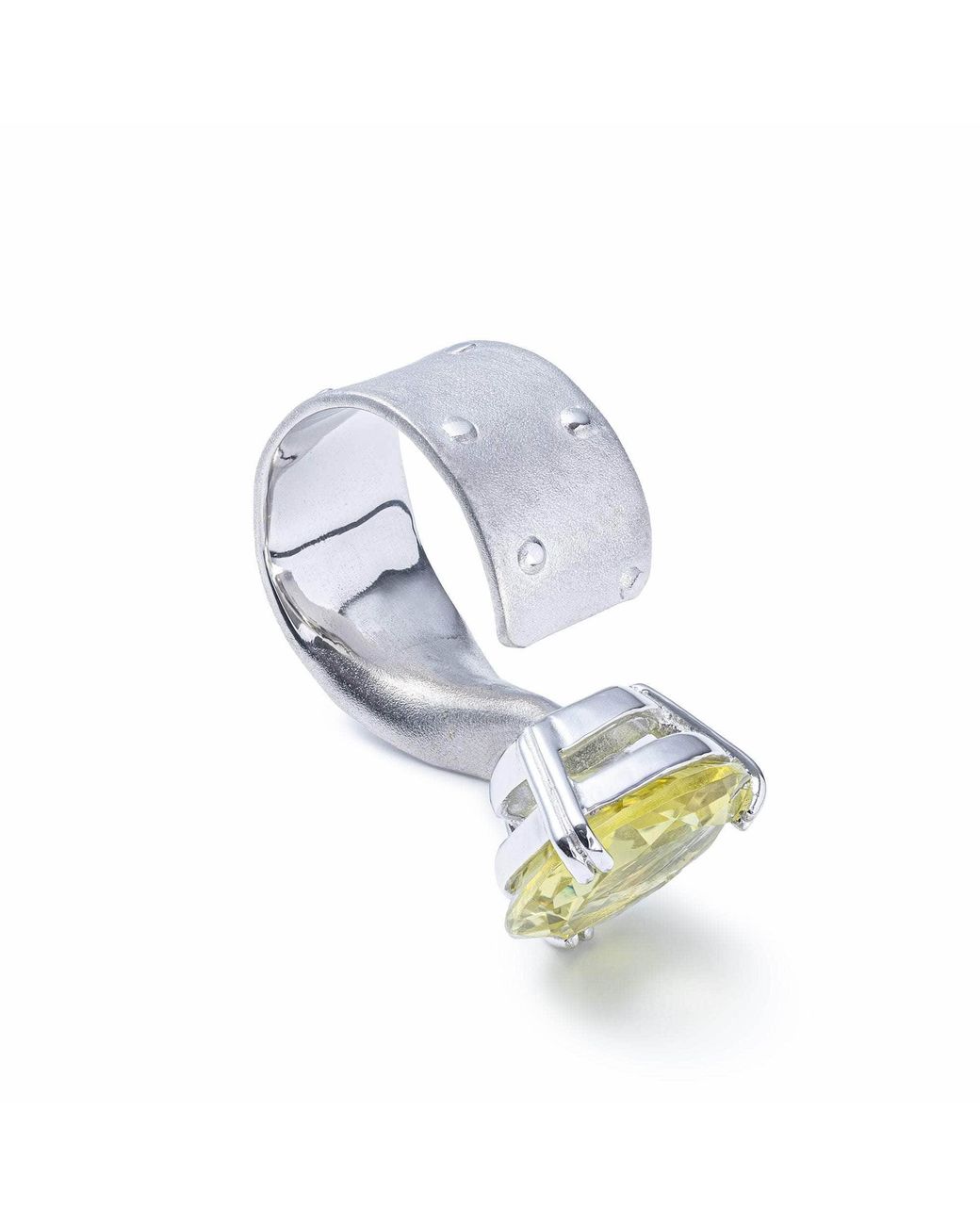 German Kabirski Metallic Aruna Open Ring With Heart Shaped Natural Lemon Quartz