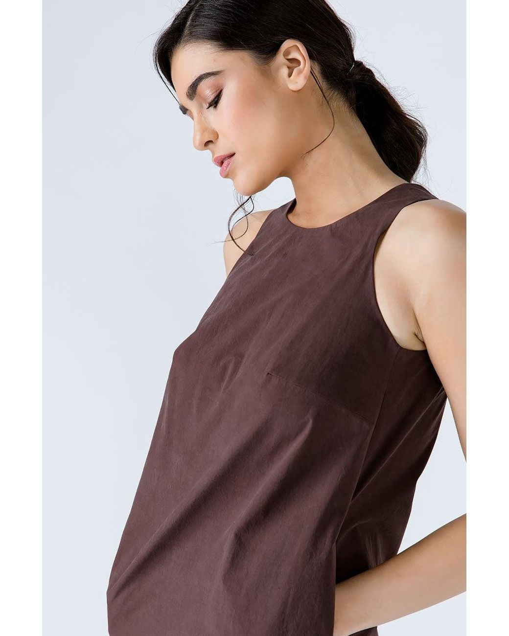 Conquista Brown Sleeveless Sack Dress