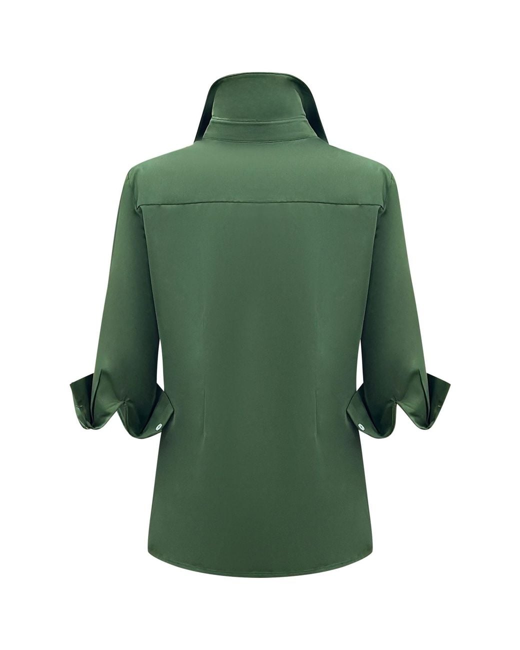 Perlavera Green Cox Solid Cotton Satin Three Quarter Sleeve Length Slim Fit Shirt