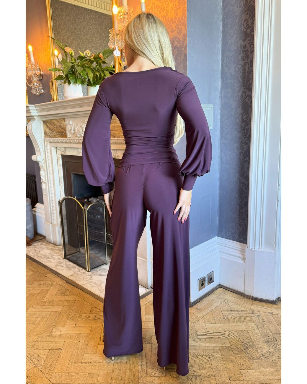 Atom Label Purple Indium Jumpsuit With Bell Sleeve