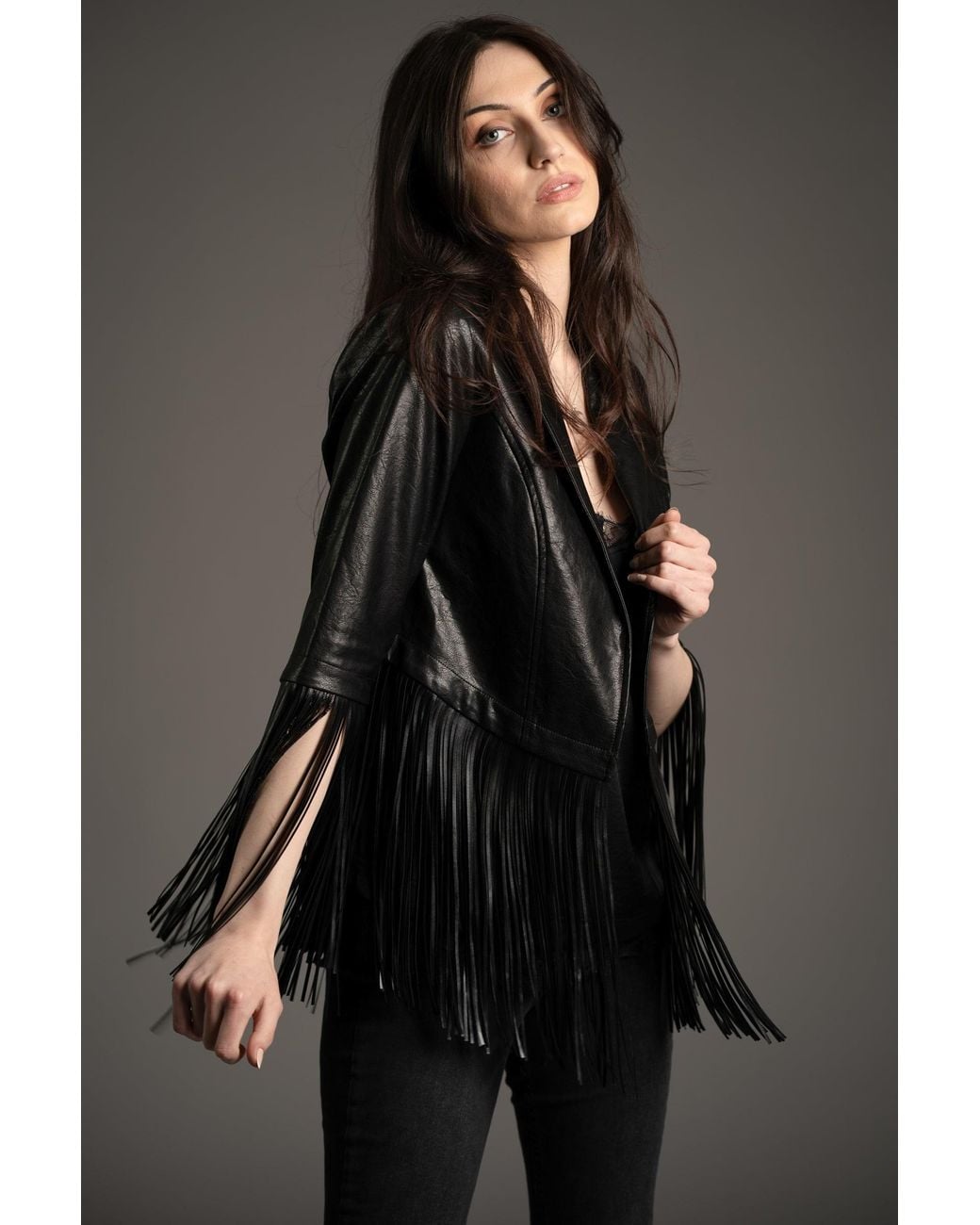 Little Lies Black Jagger Fringed Faux Leather Jacket