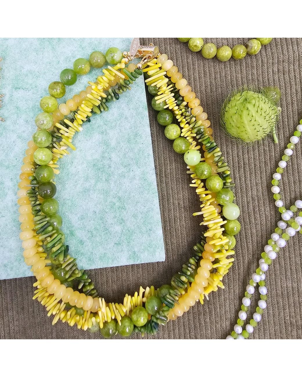 Farra Yellow Artistic And Gemstone Multi-Layer Chunky Necklace