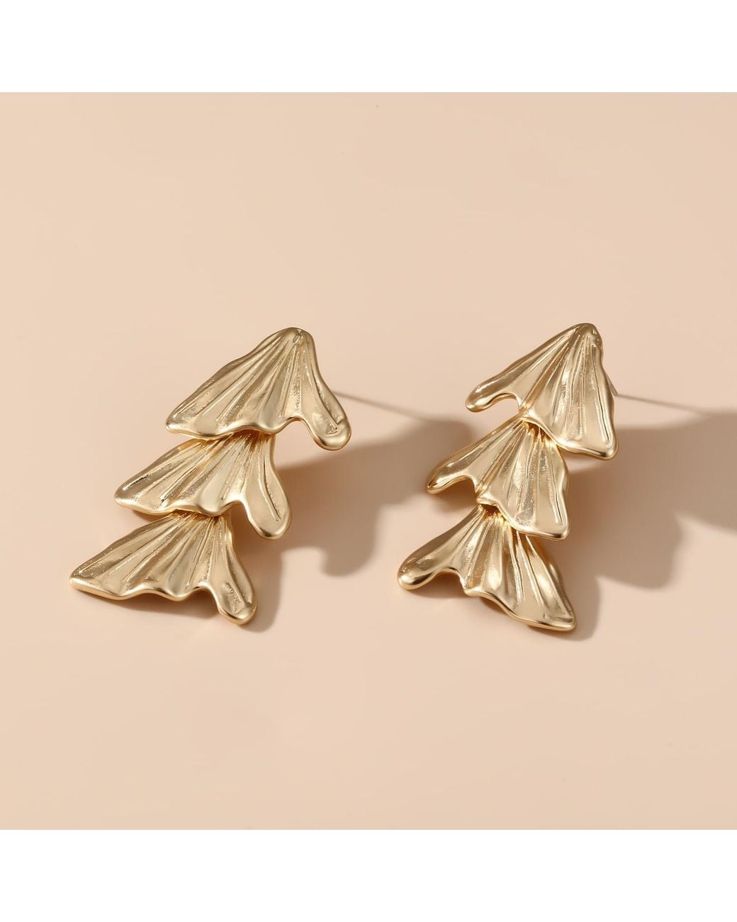 Rare Matters Jewelry Metallic Layered Leaf Drop Earrings