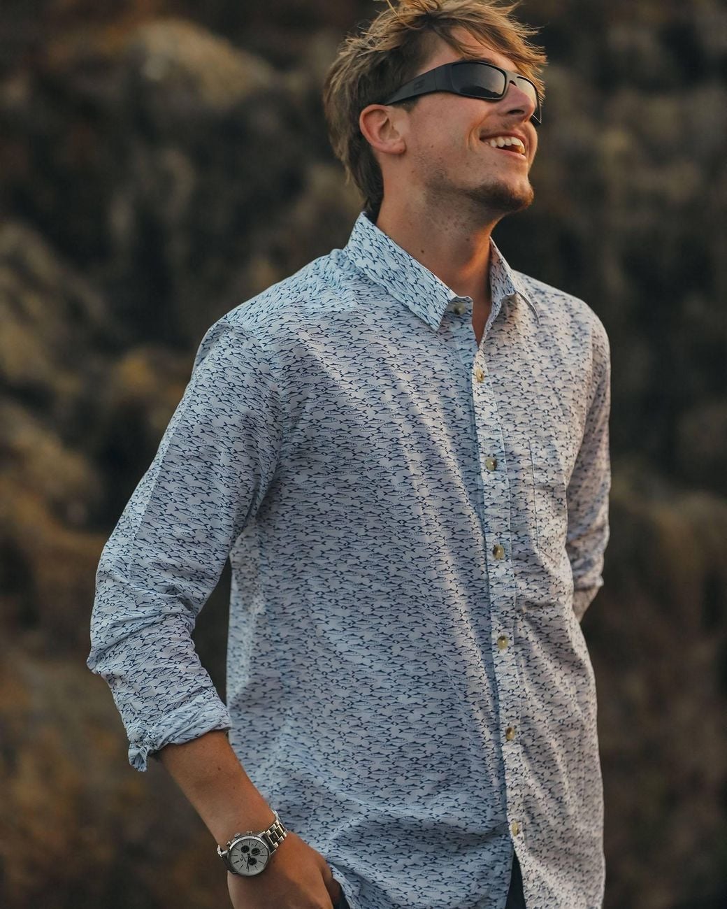 ALOFT Blue Fish Shoal Beach Shirt for men