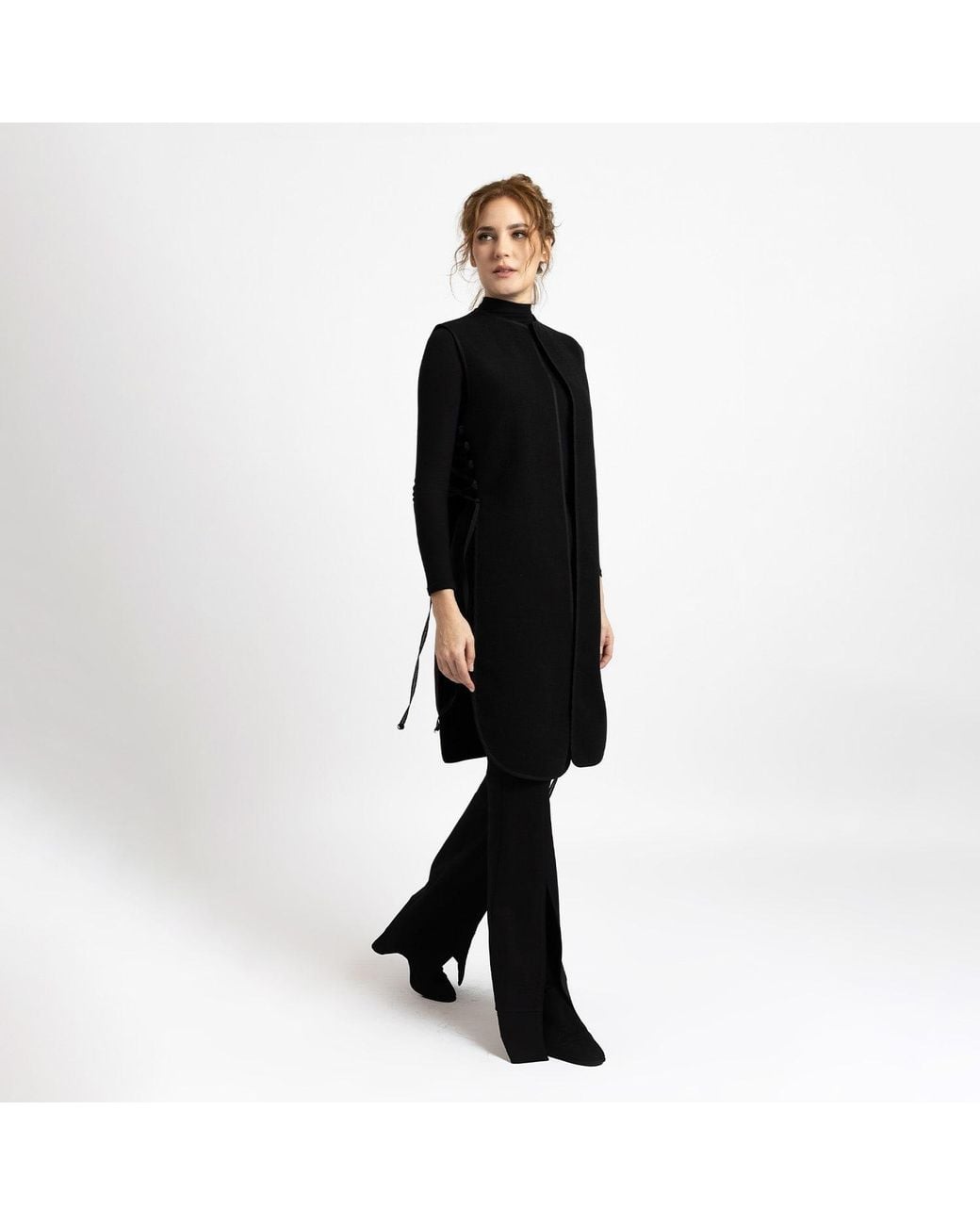 IZABELA MANDOIU Black Long Vest With Side Laces