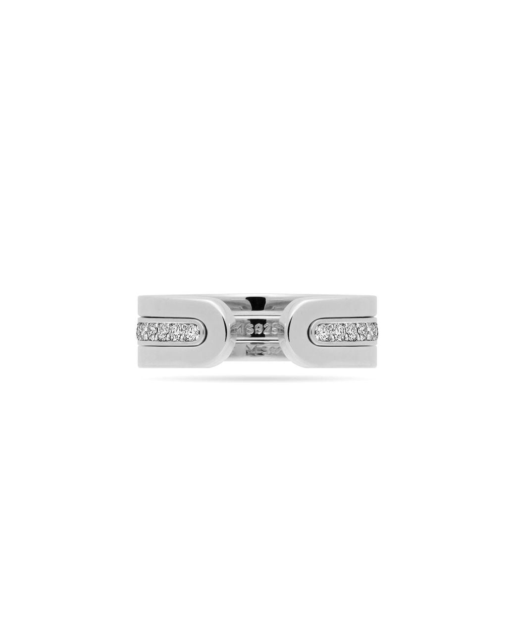 Meulien White Modular Thin Band Ring Set With Pave Cz