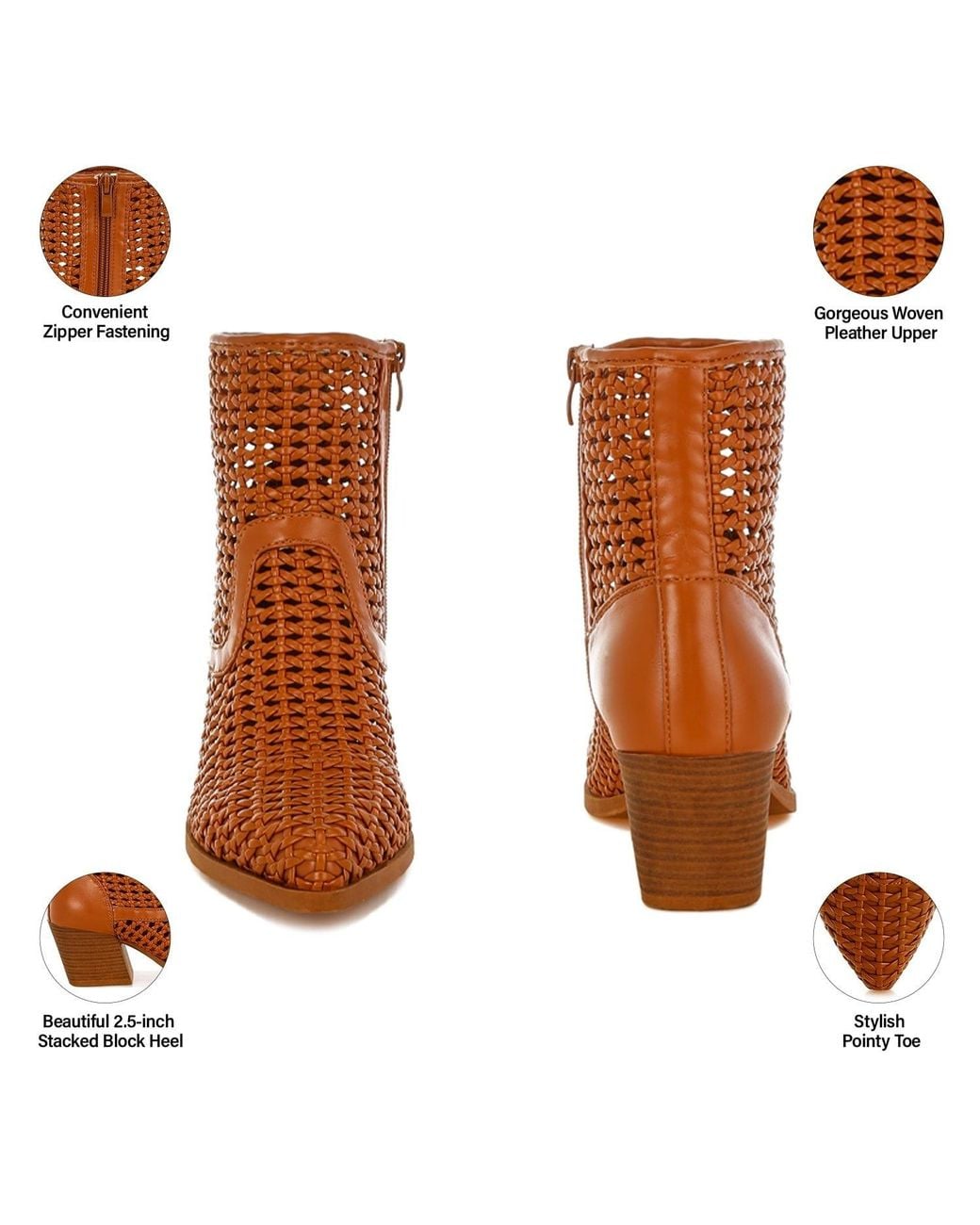 Rag & Co Brown Artisole Woven Pleather Block Heel Boots