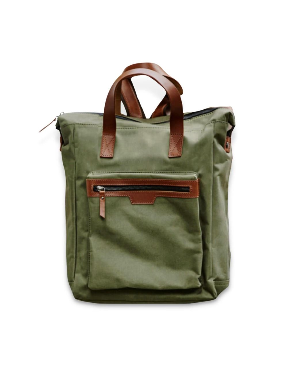 VIDA VIDA Green Leather Trim Top Zip Backpack