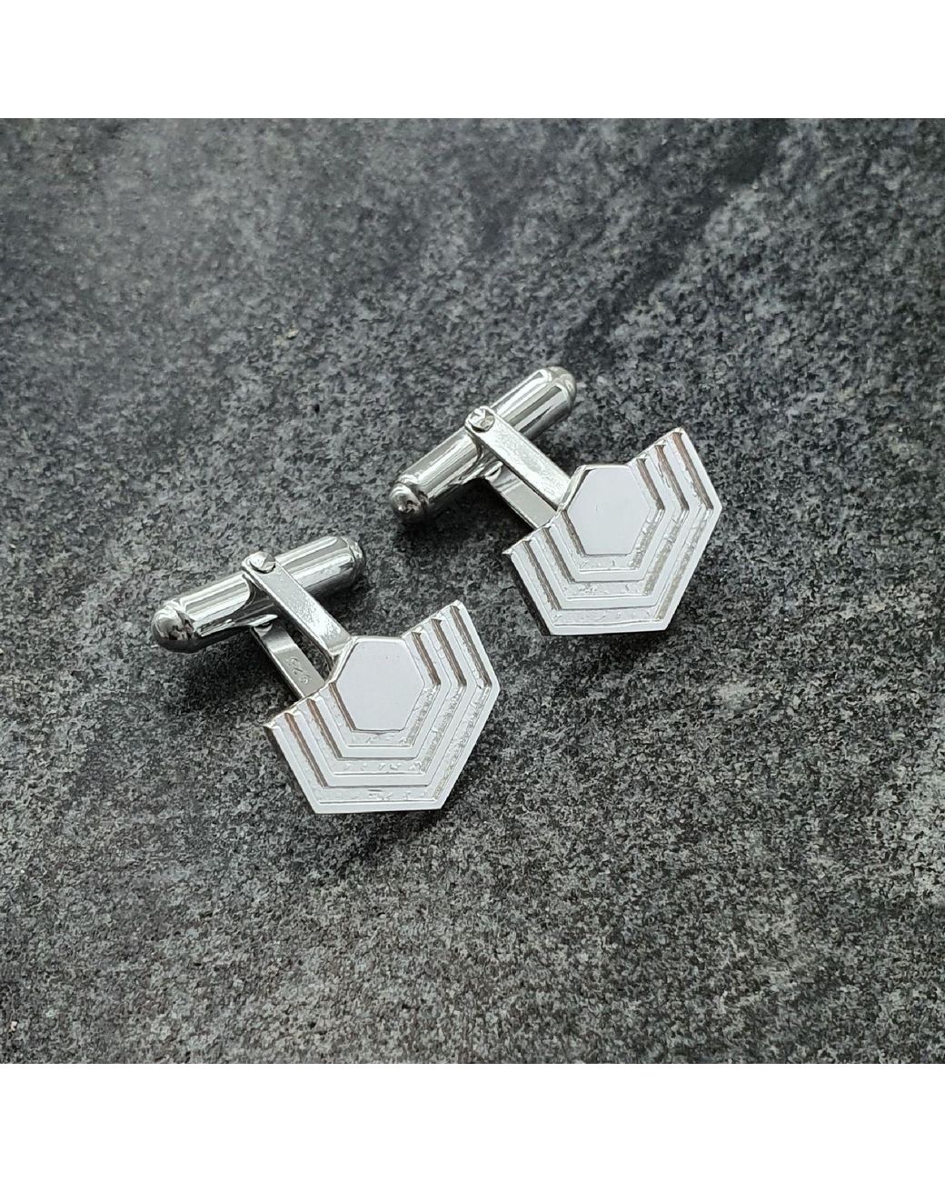 Edge Only Metallic Abstract Hexagon Cufflinks Sterling for men