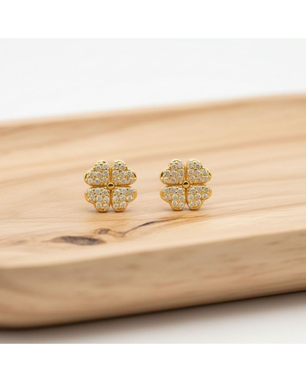 Seven Saints Metallic Four Leaf Clover Pave Stud Earrings