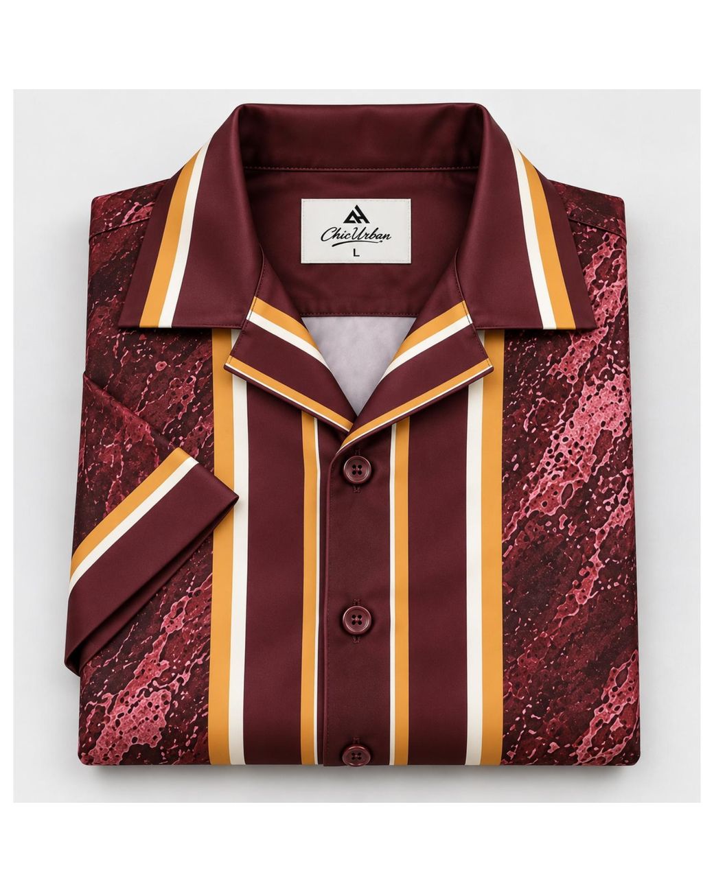 Chic Urban Red Velouris Cuban Collar Shirt for men