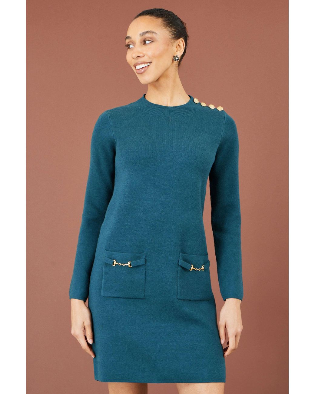 Yumi' Blue Knitted Tunic Dress With Hardware Details