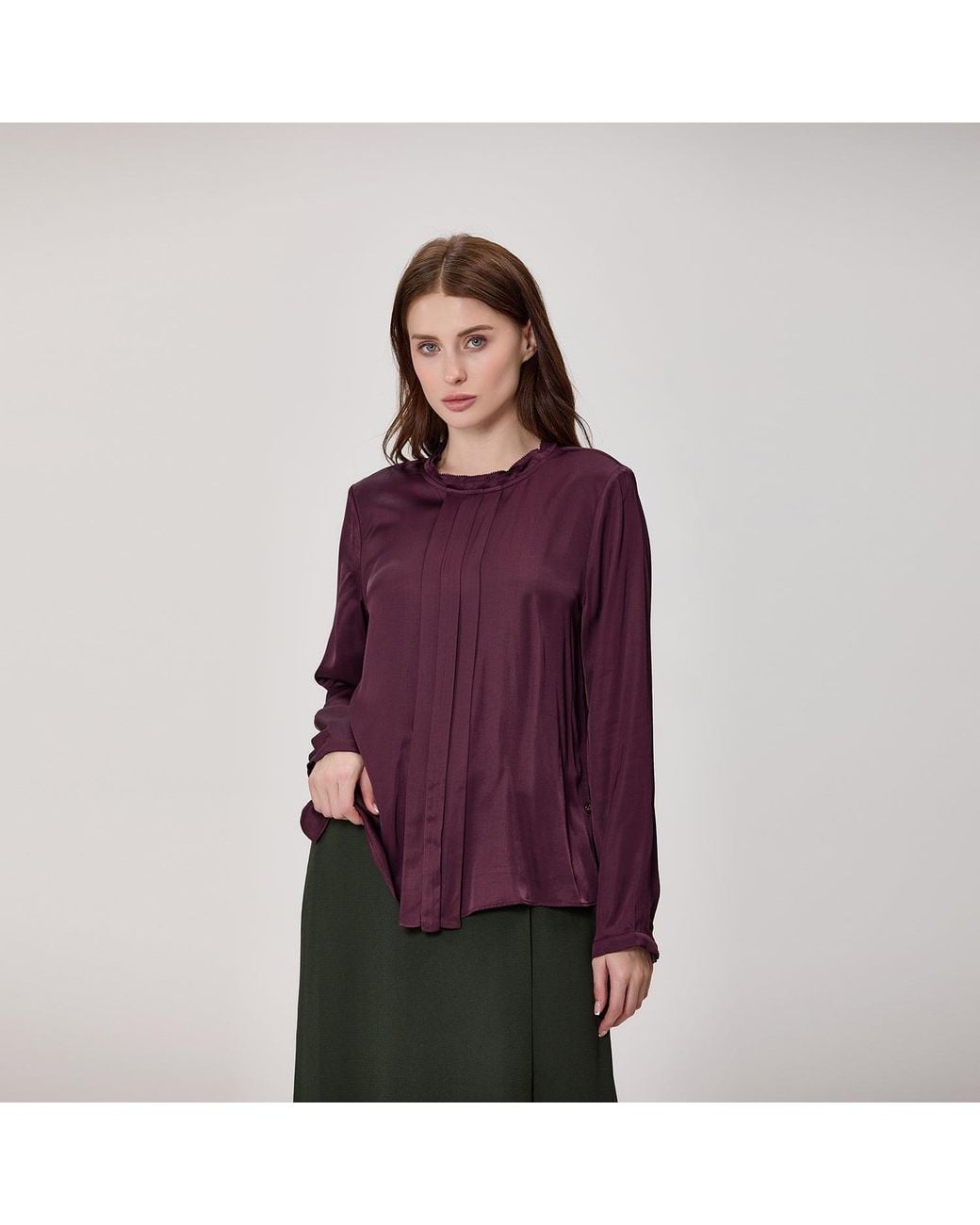 Smart and Joy Pink Long-Sleeved Blouse With Pleats