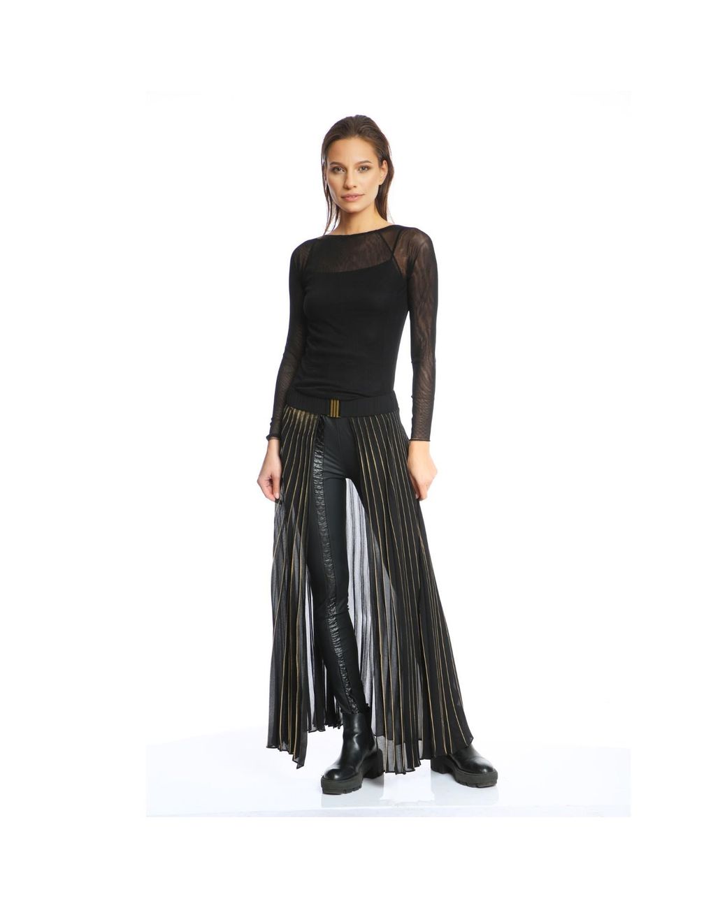 Silvia Serban Black Tights With Frontal Quilted Strap