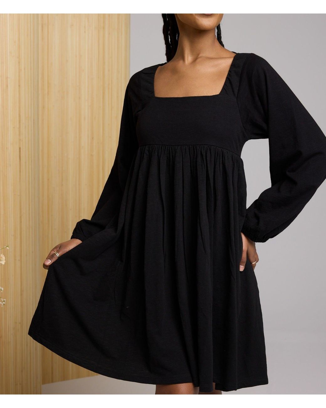 Known Supply Black Long Sleeve Babydoll Dress