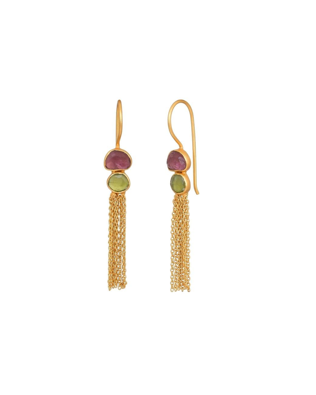 Opium Jewels Metallic Fine Chain Earrings With Tourmalines