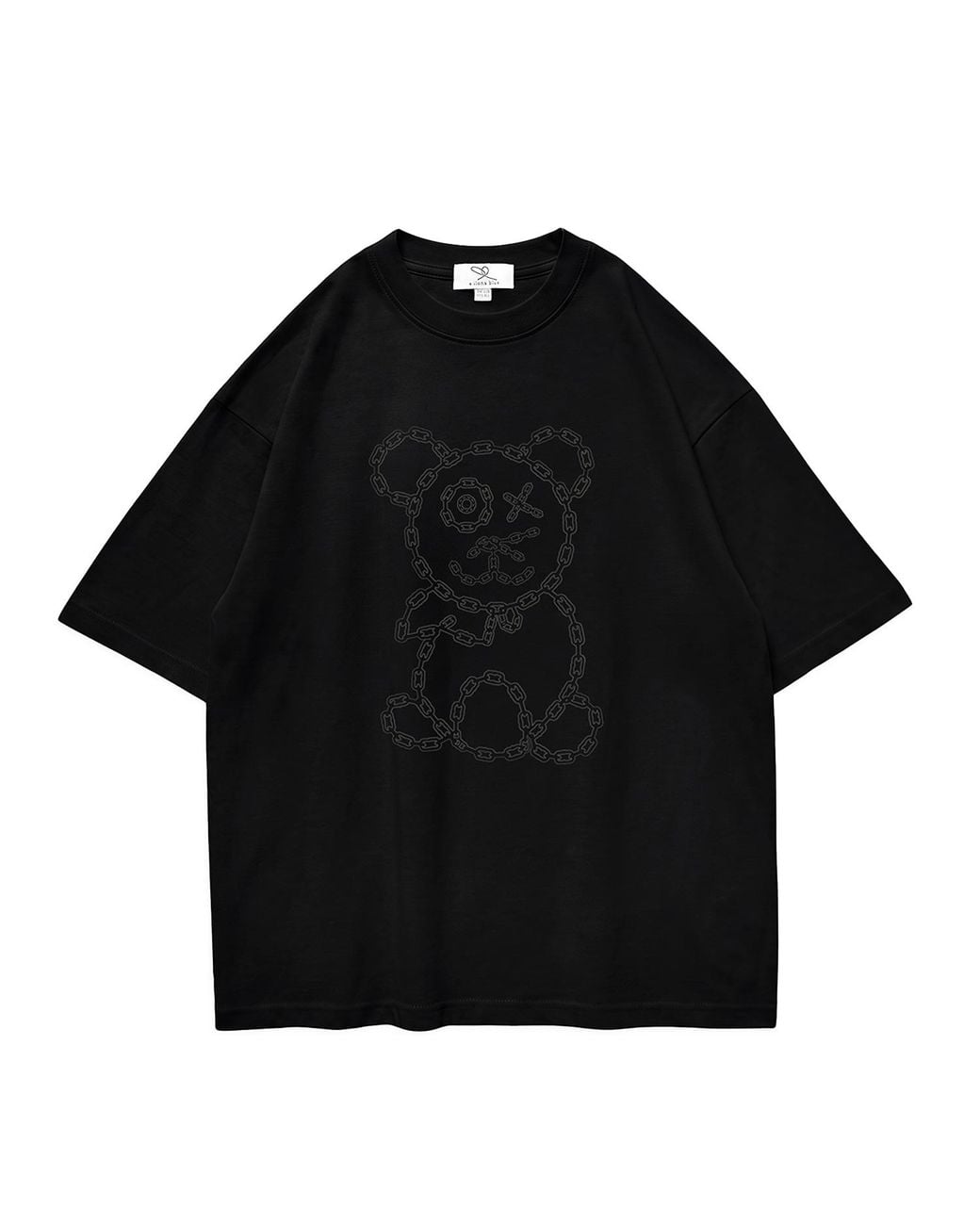X Ilona Blue Black Universal Fit Graffiti Baby Bear Organic Cotton Charcoal Chain Link Embroidery Tee for men