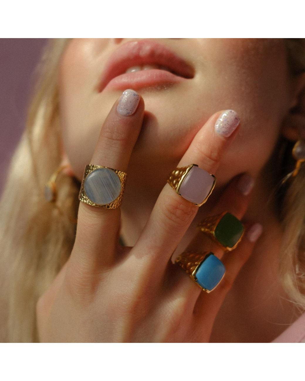 YAA YAA LONDON Metallic Neutrals Moonstone Adjustable Moon Ring