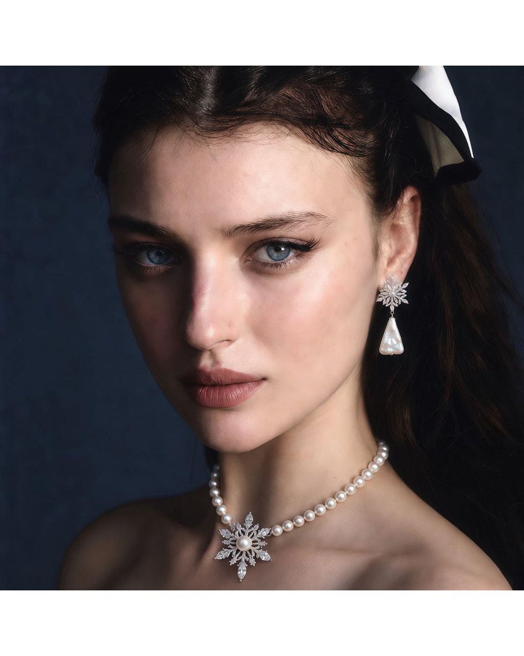 Ninemoo White Fleur De Givre Pearl Drop Earrings