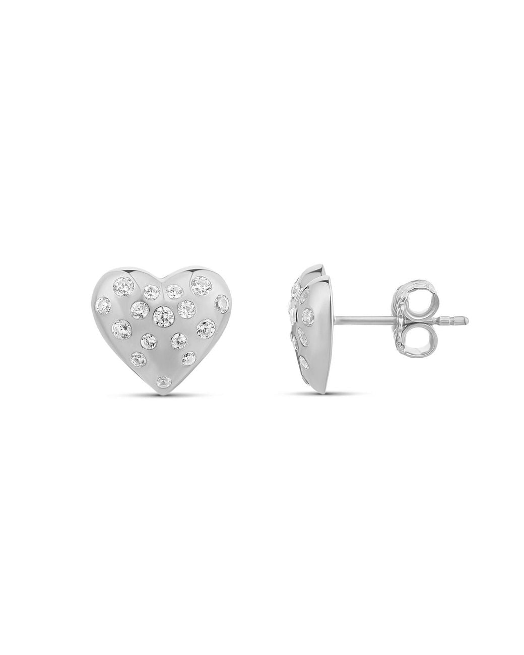 SHYMI Metallic Scattered Stones Puffy Heart Earrings