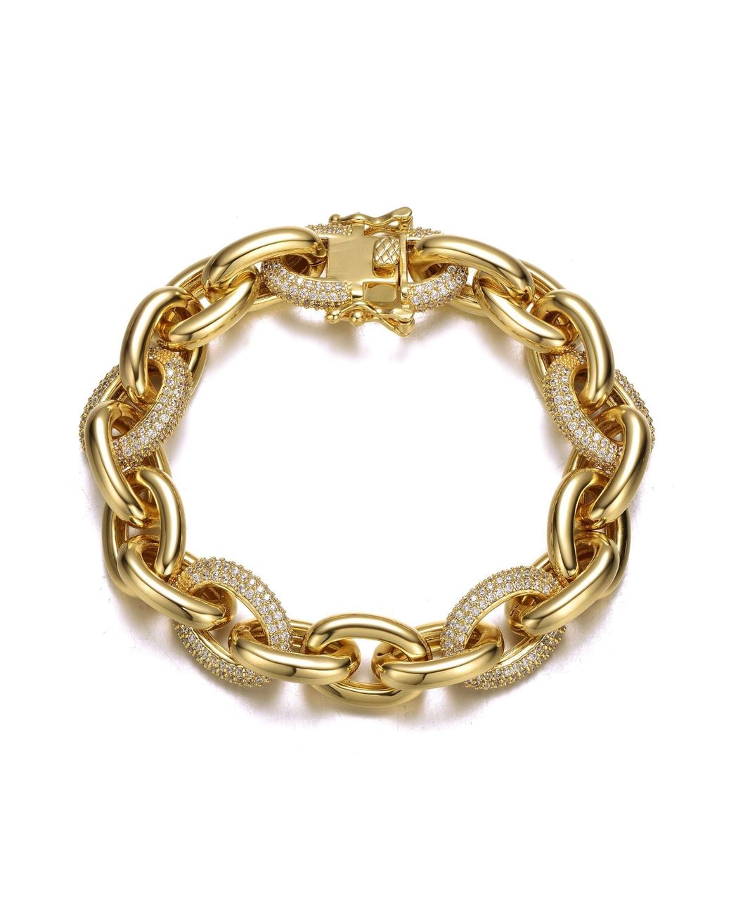Genevive Jewelry Metallic Rachel Glauber Plated With Cubic Zirconia Chunky Tubular Oval Cable Chain Bracelet For for men