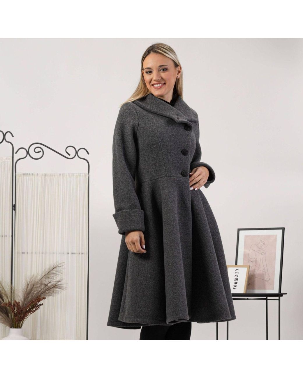 Nikka Place Black Wool Winter Princess Coat With Buttons