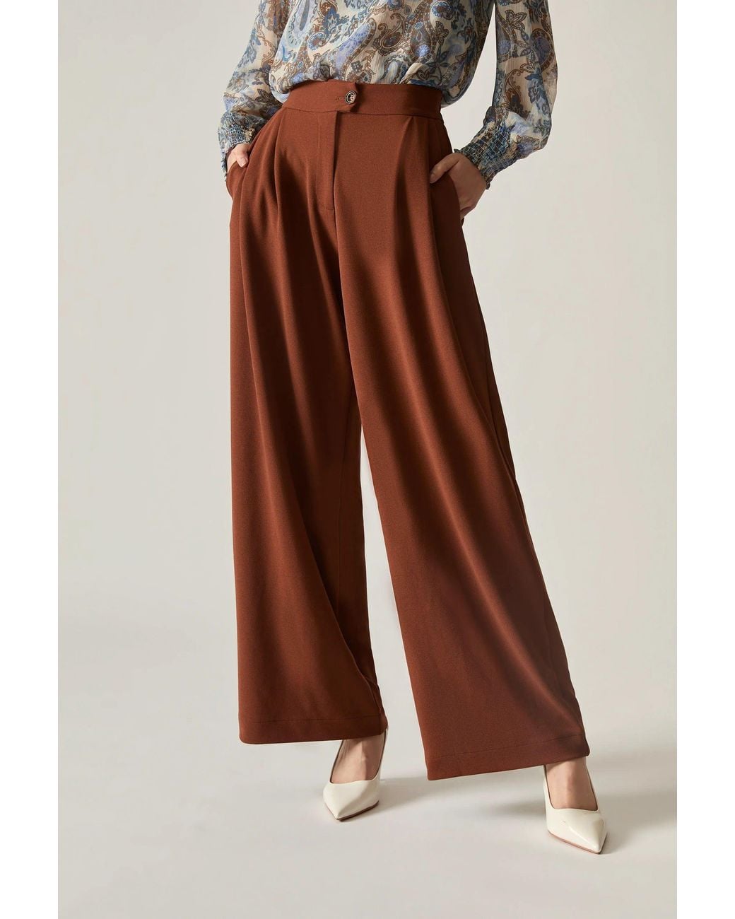 James Lakeland Brown Rust Wide Leg Suit Trousers
