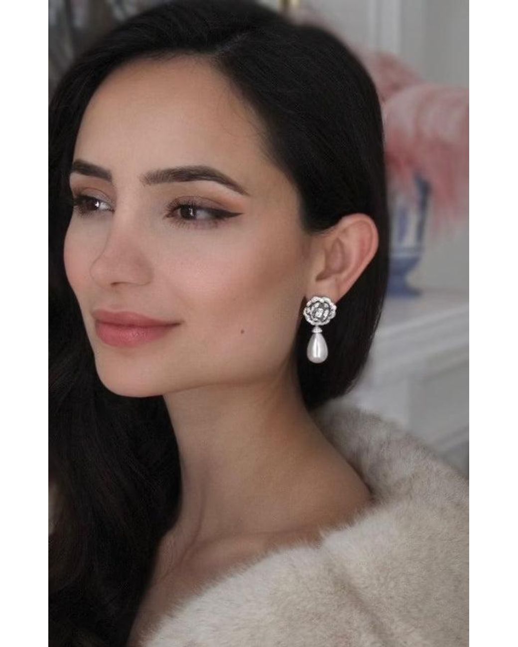 Santinni Metallic Countess Flower & Pearl Drop Earrings