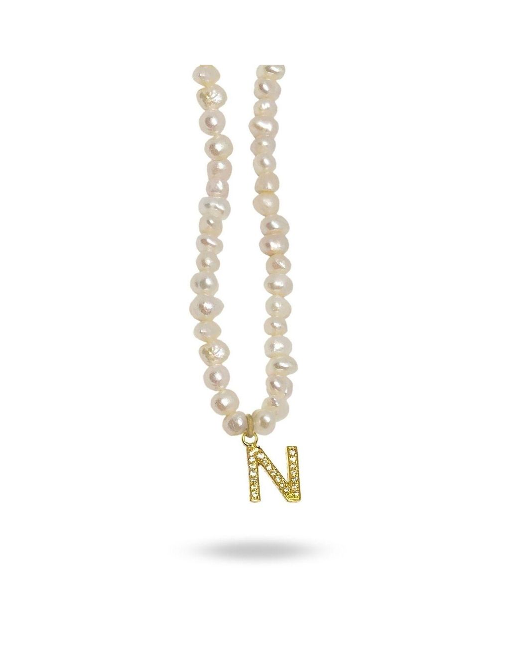 LINYA JEWELLERY Metallic Mono Letter Pearl Necklace N