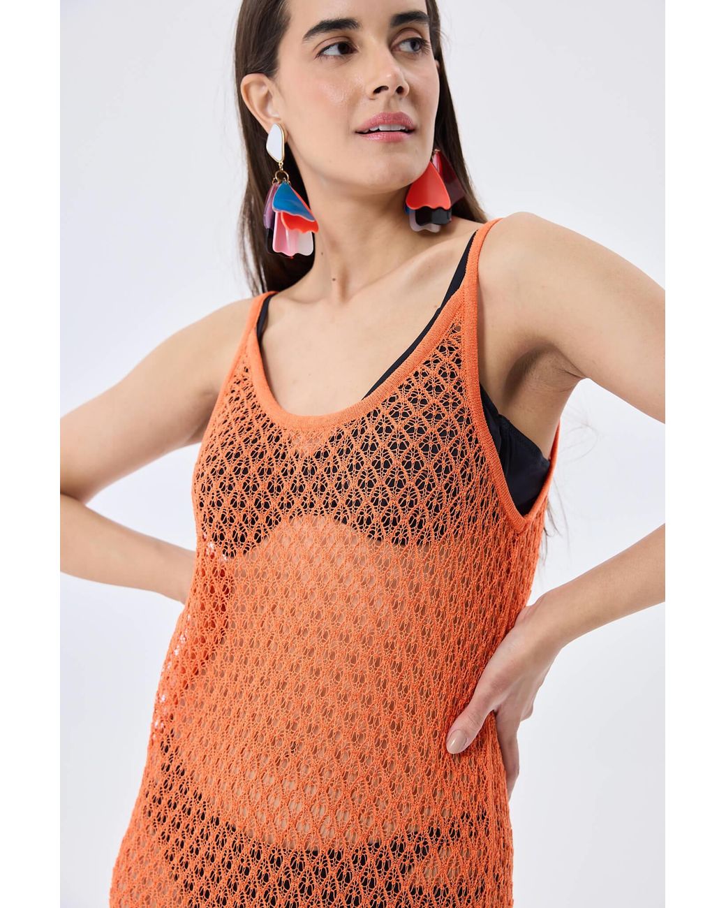 Peraluna Red Angel Openwork Strap Long Beach Dress