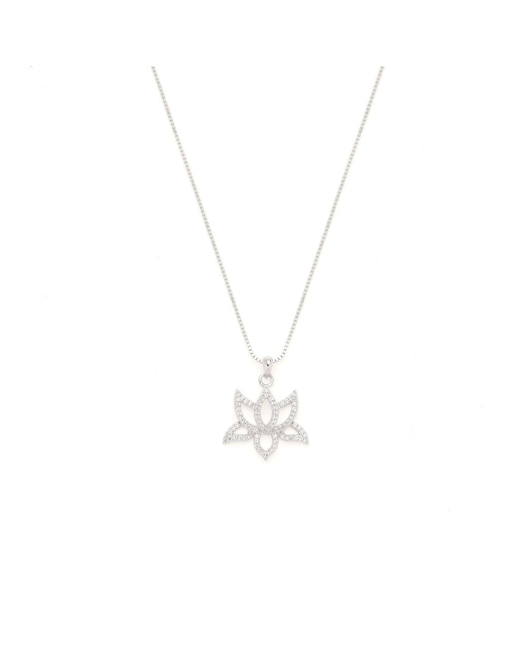 Seven Saints Metallic Illuminate Lotus Necklace Rhodium Plated, Topaz Pave