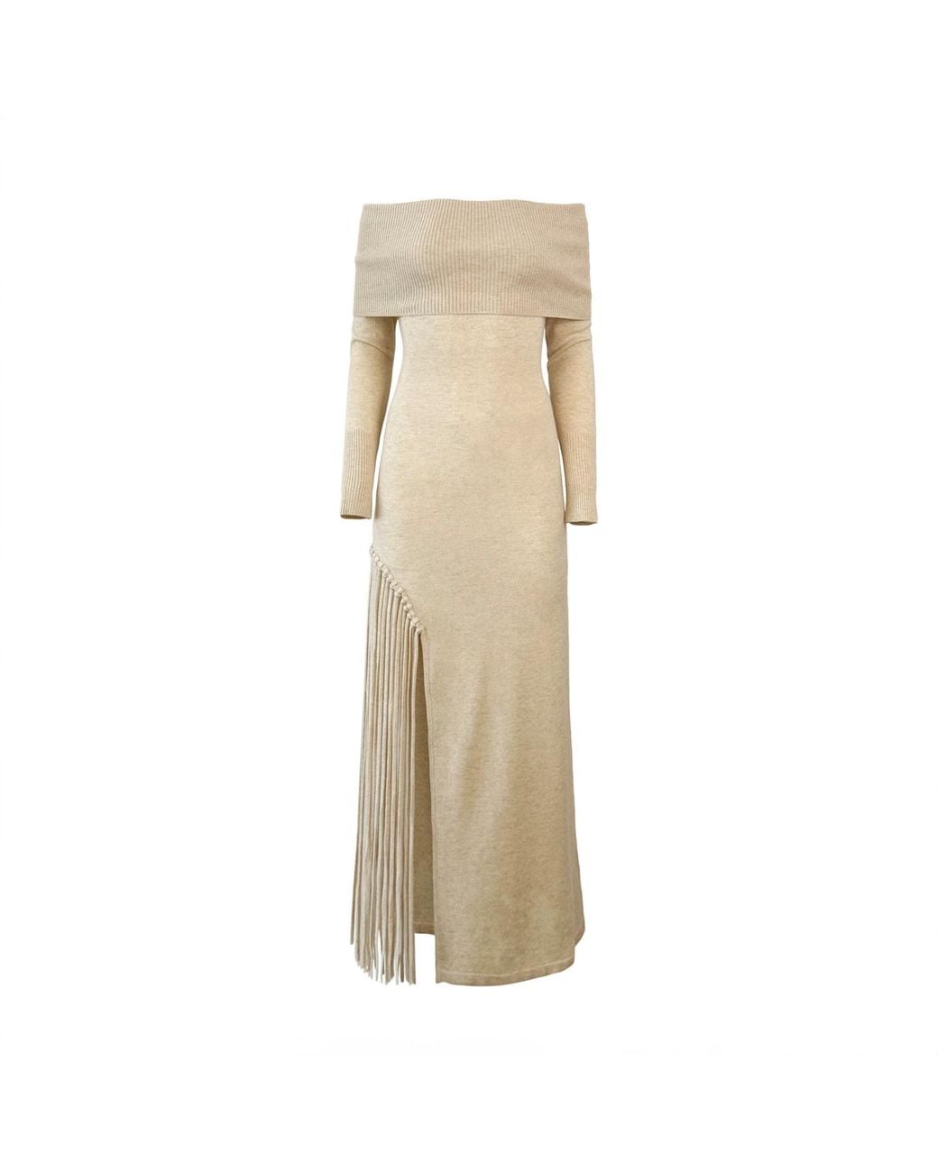 Solgo Atelier Natural Neutrals Peris Off-Shoulder Cashmere Maxi Dress